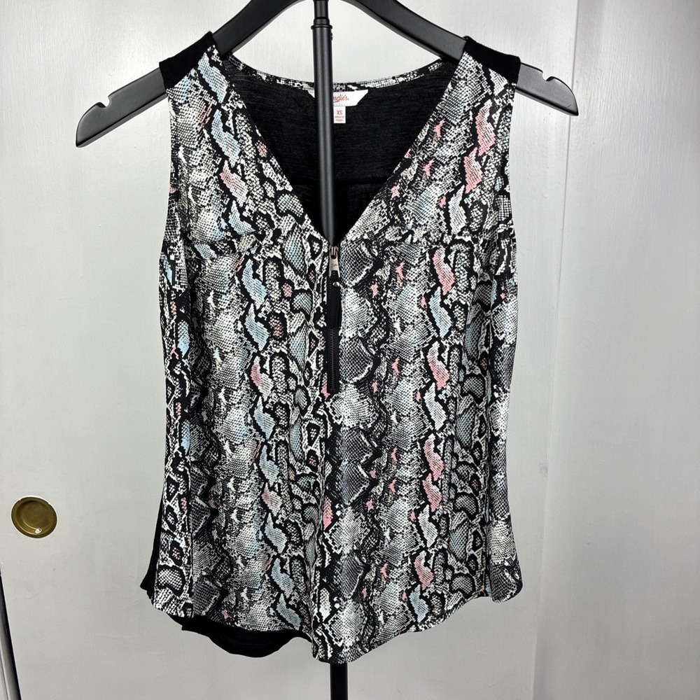 Candie's XS Flowy Tank Animal Print Zip Faux Pockets Night Out Top